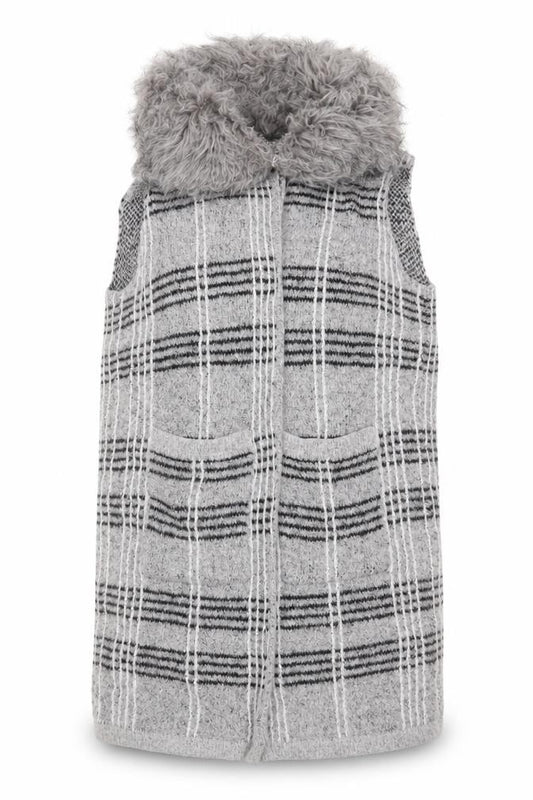 Front view of Primark girls’ green check knit cardigan jumper, size 11-12, years
