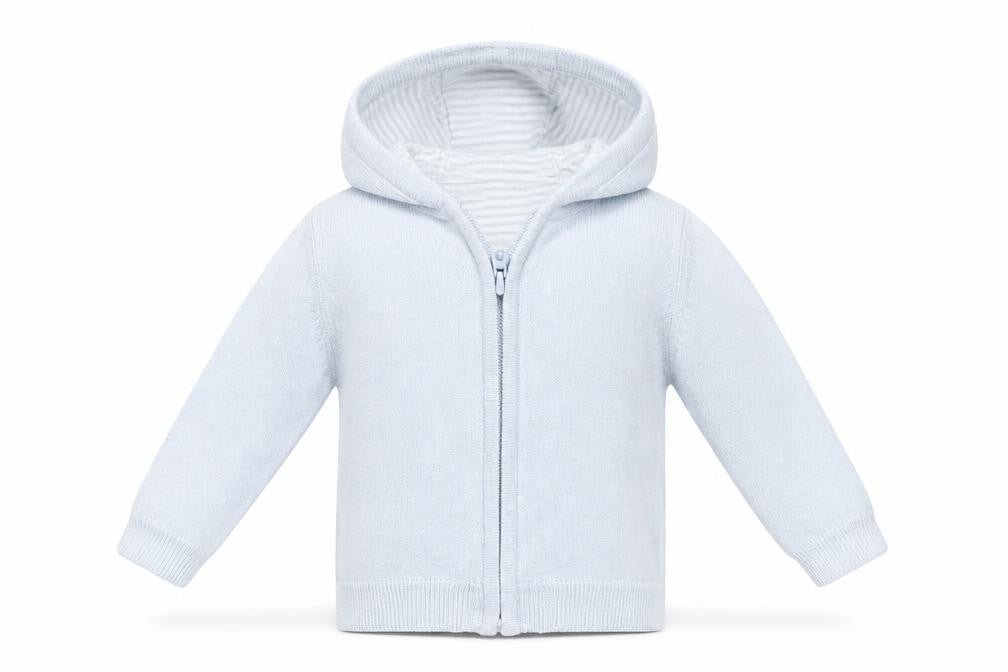 Front view of Tu boys’ blue full zip jumper, size 3-6, months