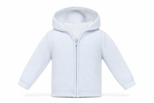 Front view of Tu boys’ blue full zip jumper, size 3-6, months