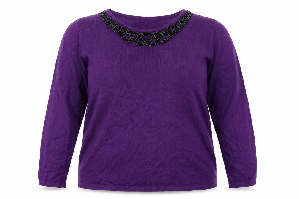 Front view of Marks & Spencer women’s purple jumper, size UK 14