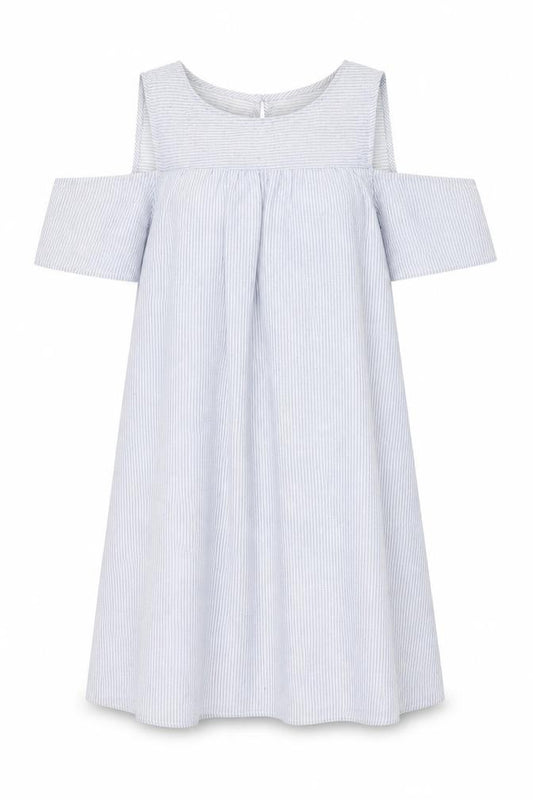 Front view of Bravesoul women’s blue striped a-line, size S