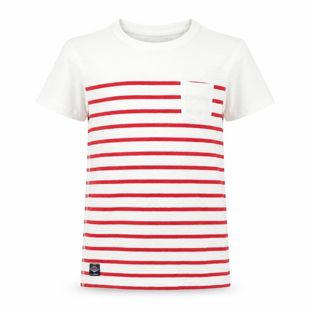 Front view of Next boys’ white striped rayon basic t-shirt, size 8, years
