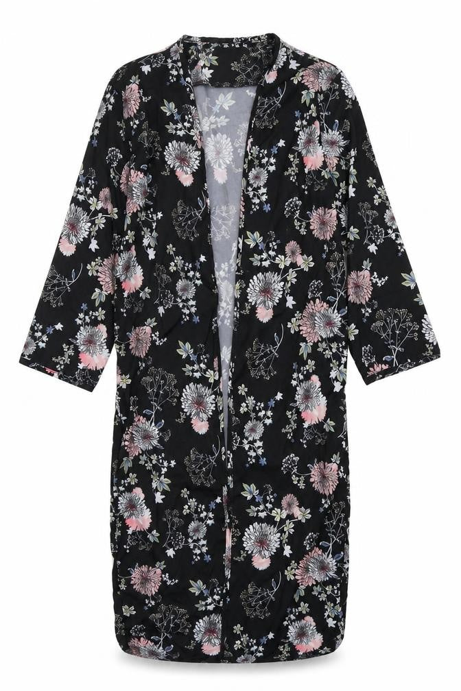 Front view of Select women’s black floral cardigan jumper, size UK 8