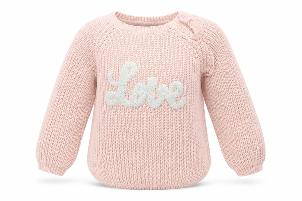 Front view of Primark girls’ pink jumper, size 2, years
