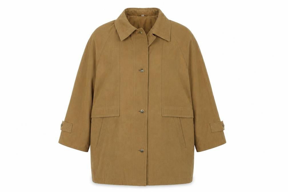 Front view of Preworn women’s brown overcoat coat, size UK 18