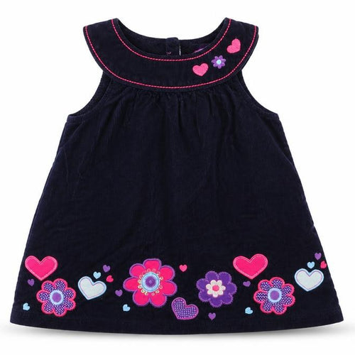 Cheeky monkey Girls Blue Floral Corduroy Fit & Flare  Size 12-18 Months