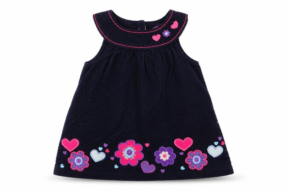 Cheeky monkey Girls Blue Floral Corduroy Fit & Flare  Size 12-18 Months