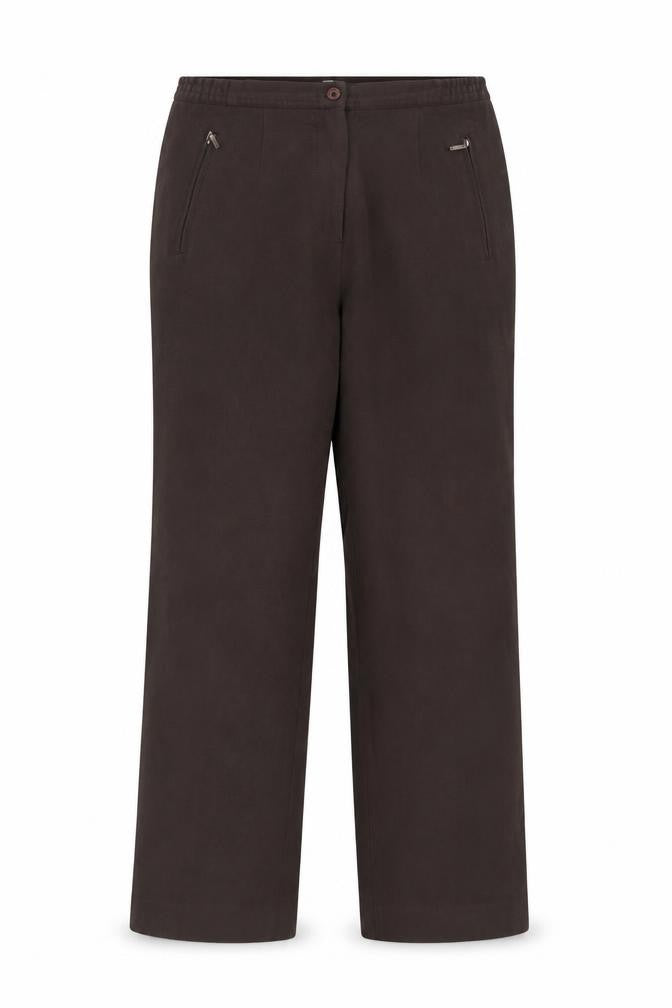 Front view of Oscan B women’s brown trousers, size UK 12, 27-inch leg