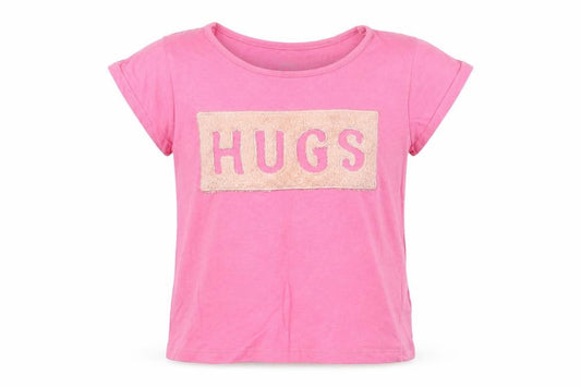 Front view of Pep&Co girls’ pink basic t-shirt, size 5-6, years - hugs