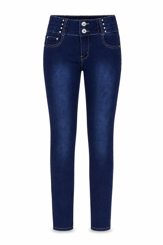 Front view of Mariola girls’ blue damask skinny jeans