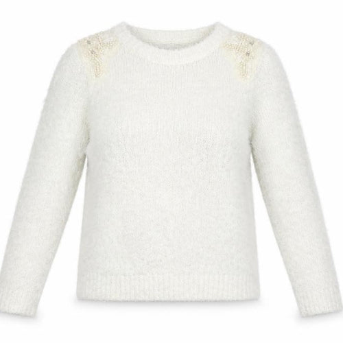 Dorothy Perkins Womens White   Pullover Jumper Size 8  - beads on shoulders