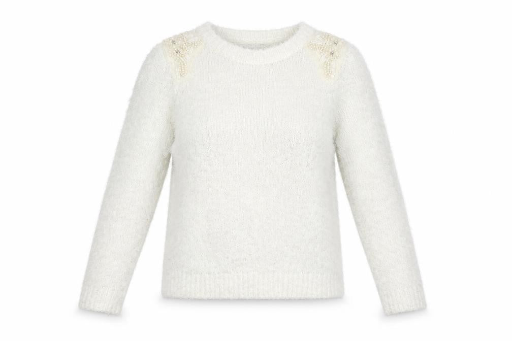 Dorothy Perkins Womens White   Pullover Jumper Size 8  - beads on shoulders