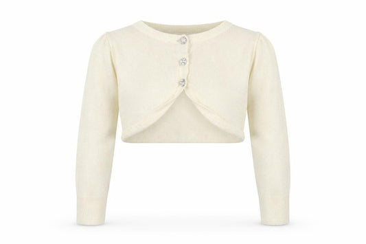 Front view of Tu girls’ beige shrug jumper, size 4, years
