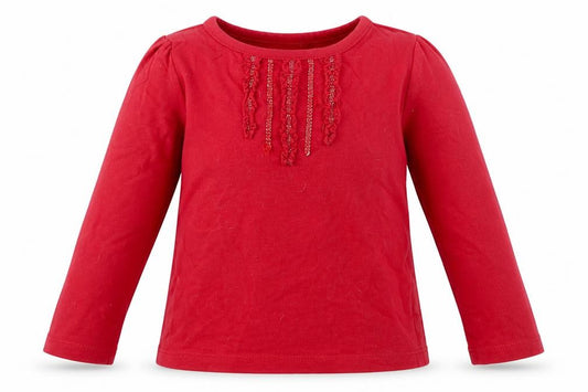 Front view of Young Dimension girls’ red pullover casual, size 18-24, months