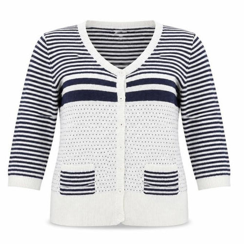 New Look Womens White Striped  Cardigan Jumper Size 14