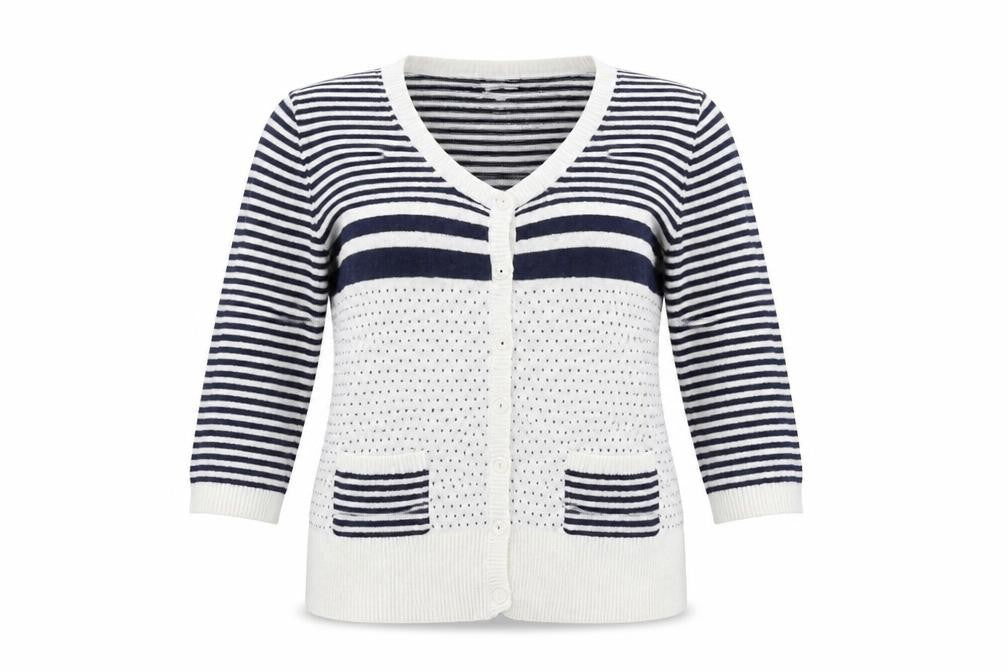 New Look Womens White Striped  Cardigan Jumper Size 14