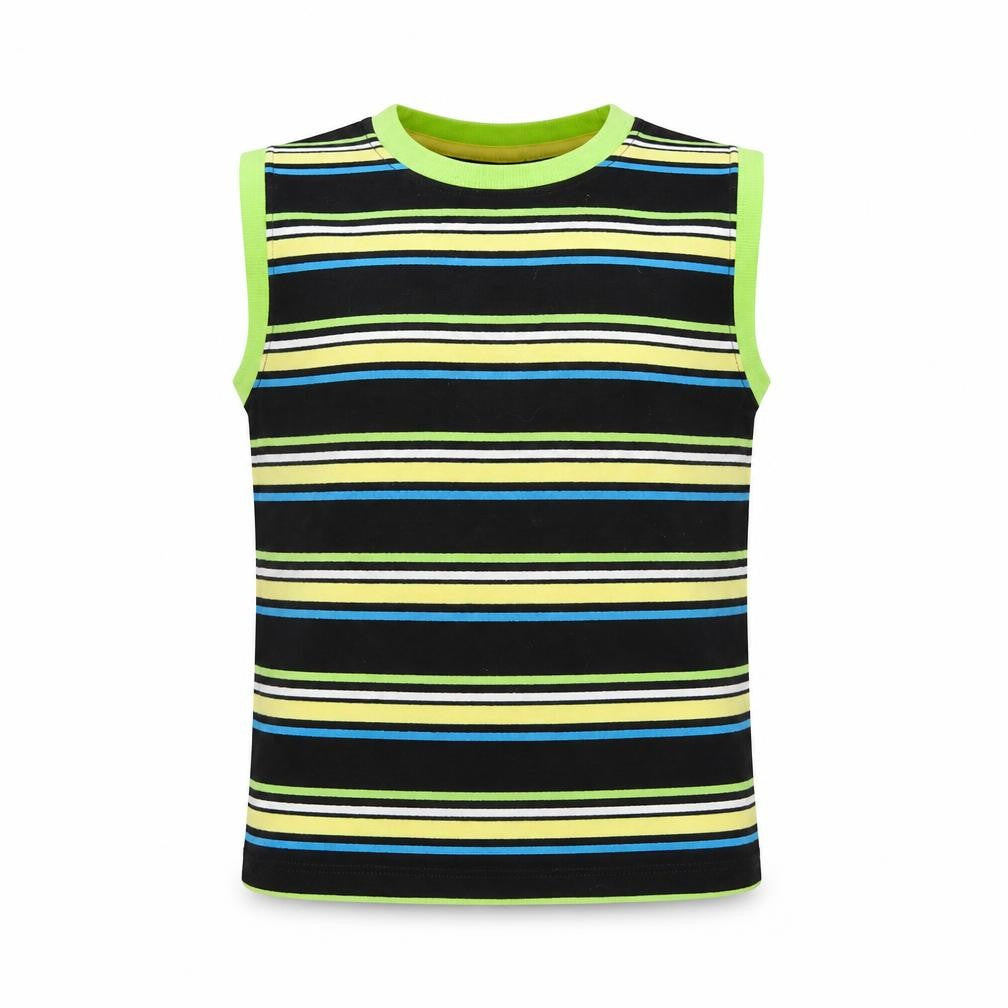 Front view of Rebel boys’ black striped basic tank, size 6-7, years