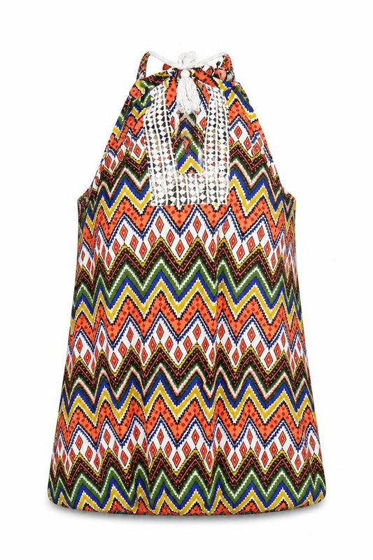 Front view of Hearts & Bows women’s multicoloured geometric basic blouse, size UK 8