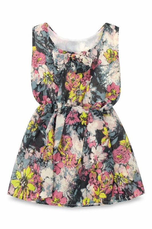 Front view of Preworn girls’ pink floral a-line, size 2-3, years