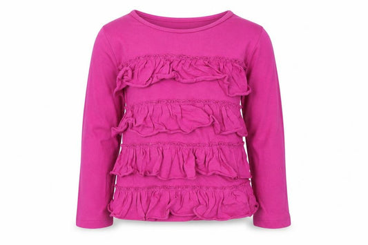 Front view of Fun Spirit girls’ purple basic t-shirt, size 4, years - frill detail