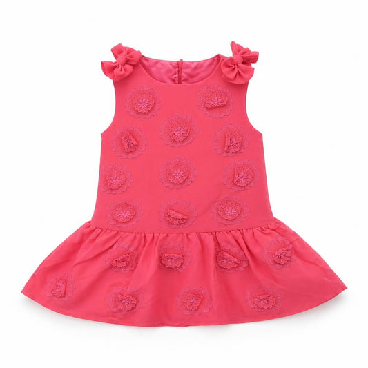 Front view of Rocha Little Rocha girls’ red floral a-line, size 12-18, months