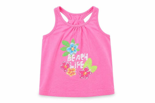 Front view of Early Days girls’ pink basic tank, size 12-18, months