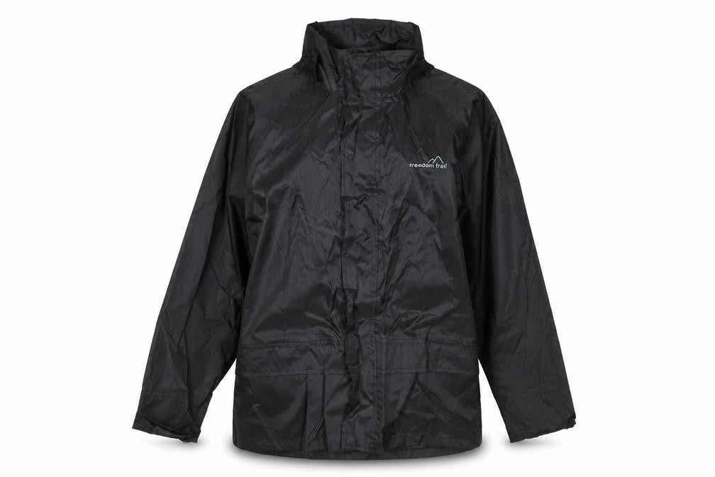 Front view of Preworn women’s black rain coat jacket, size UK 10