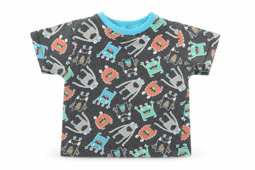 Front view of Preworn boys’ black basic t-shirt, size 2, years - monster