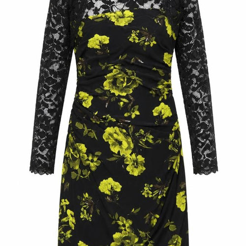 preorn Womens Black Floral  Fit & Flare  Size M