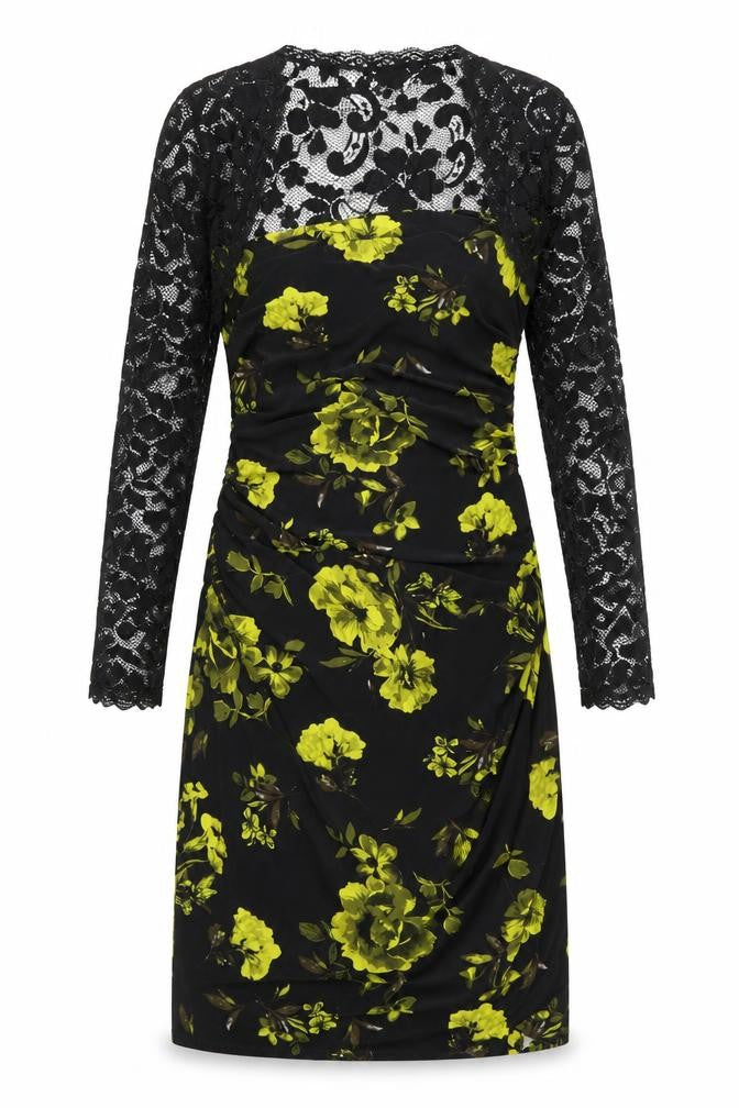 preorn Womens Black Floral  Fit & Flare  Size M