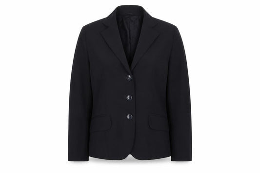Front view of LUCIA women’s blue jacket suit jacket, size UK 12