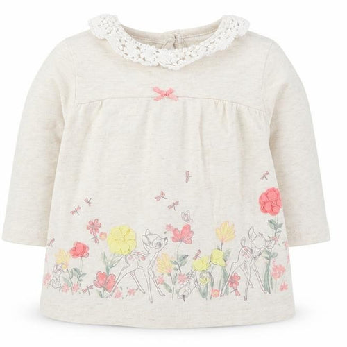 George Girls Beige Floral  Basic T-Shirt Size 0-3 Months  - Bambi