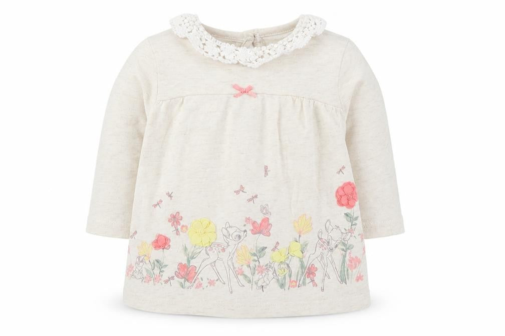 George Girls Beige Floral  Basic T-Shirt Size 0-3 Months  - Bambi