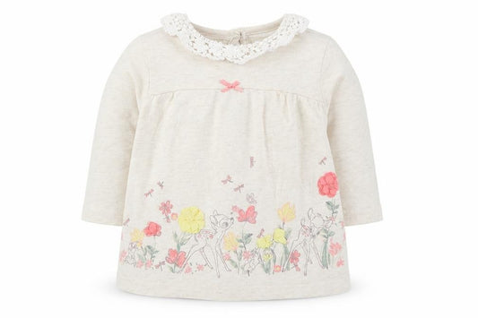 Front view of George girls’ beige floral basic t-shirt, size 0-3, months - bambi