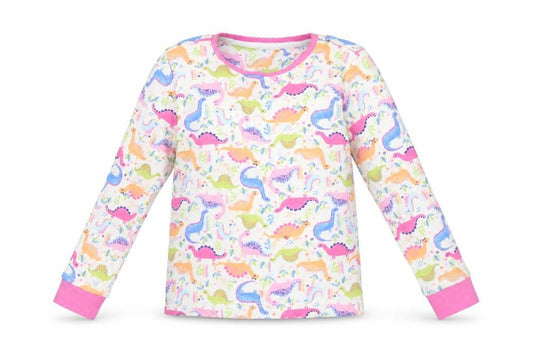 Front view of TU girls’ pink solid top pyjama top, size 4-5, years - dinosaur