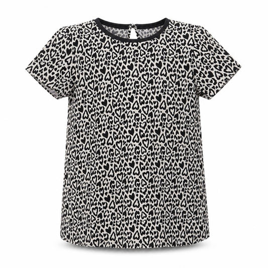 Front view of F&F girls’ black animal print basic blouse, size 10-11, years