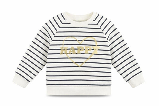 Front view of Primark Baby Ivory Striped jumper, size 9-12, Months - happy