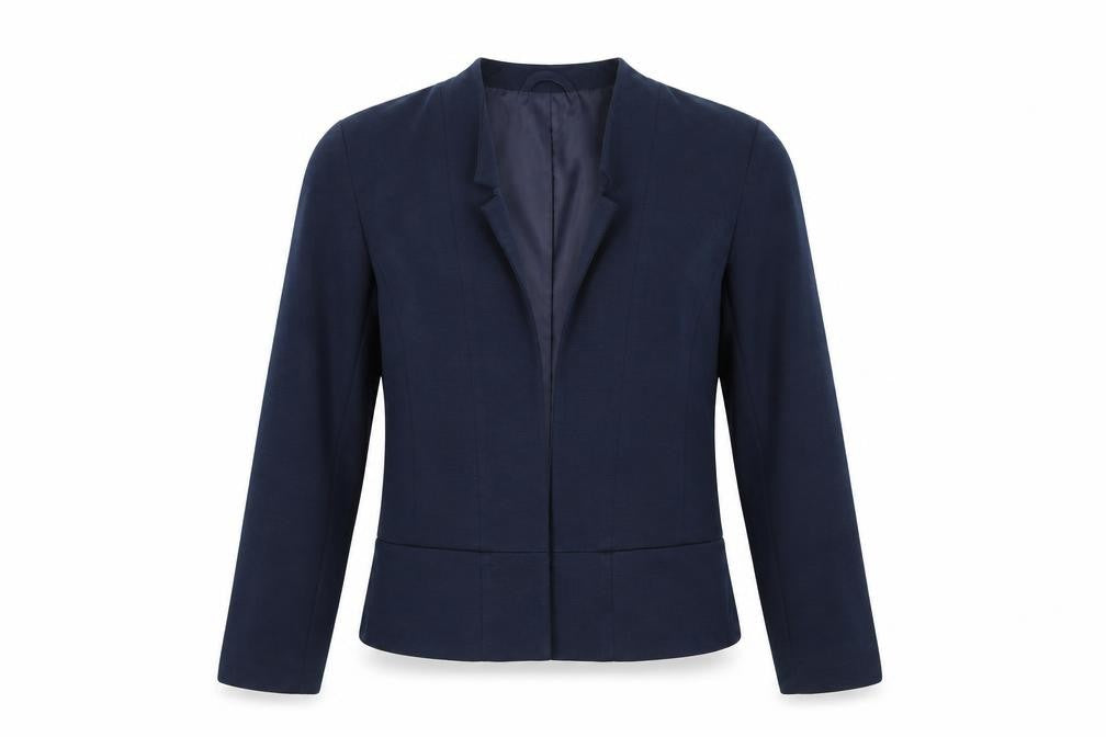 Front view of Miss Selfridge women’s blue jacket suit jacket, size UK 10