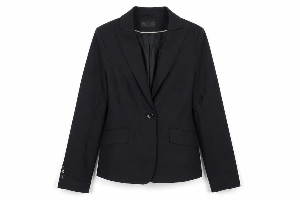 Front view of H&M women’s blue jacket blazer, size UK 6