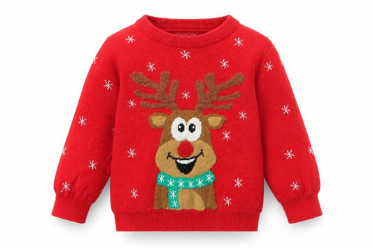 Front view of Primark Baby Red jumper, size 9-12, Months - chrismas jumper