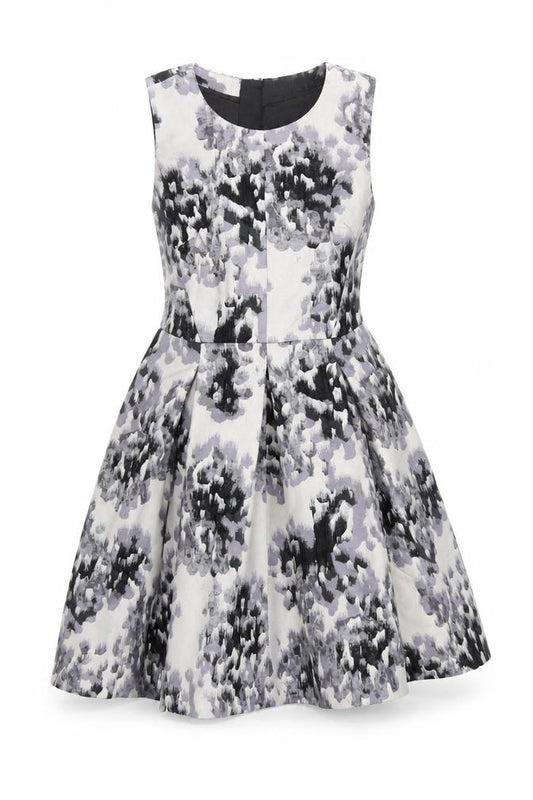 Front view of H&M women’s black colourblock fit & flare, size UK 12