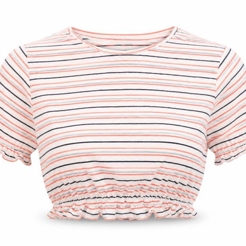 Primark Womens White Striped  Cropped T-Shirt Size 2XS