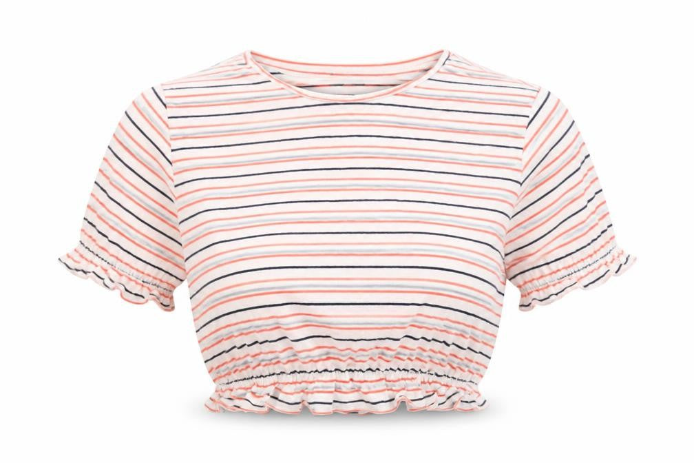 Primark Womens White Striped  Cropped T-Shirt Size 2XS
