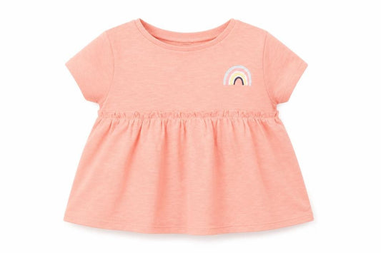Front view of F&F girls’ pink basic t-shirt, size 12, months - rainbow