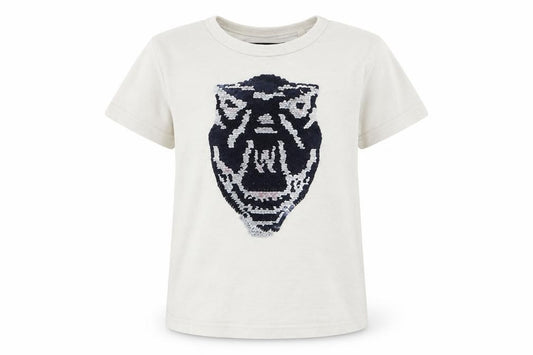 Front view of Next girls’ white basic t-shirt, size 3, years - reversible sequins