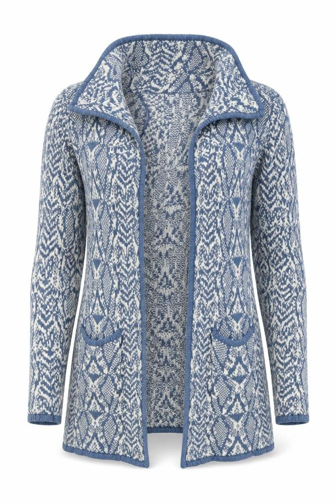 Bonmarché Womens Blue Geometric  Cardigan Jumper Size S