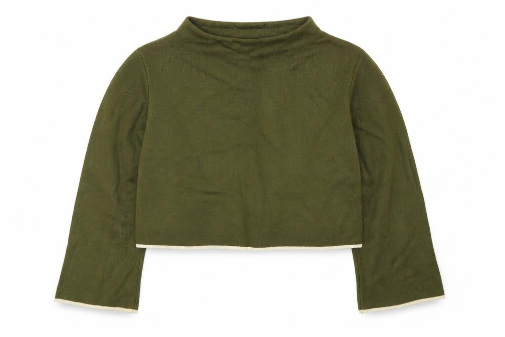 Front view of Topshop women’s green jumper, size UK 10