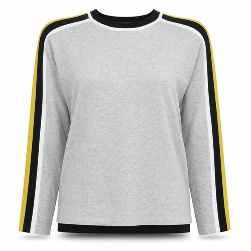 Wallis Womens Grey Striped  Pullover Jumper Size M  - Yellow Sleeve Stripe