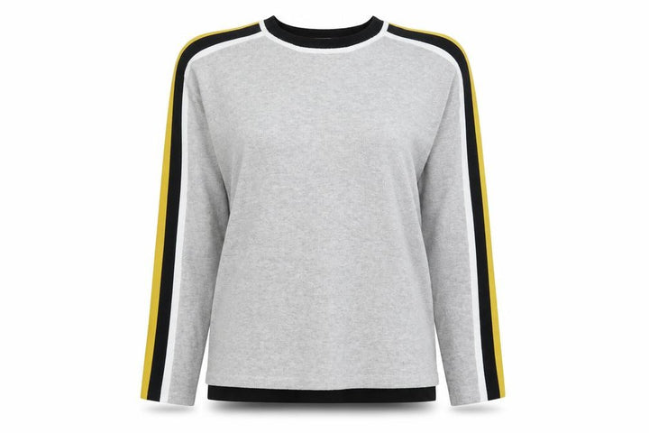 Wallis Womens Grey Striped Pullover Jumper Size M - Yellow Sleeve Stripe