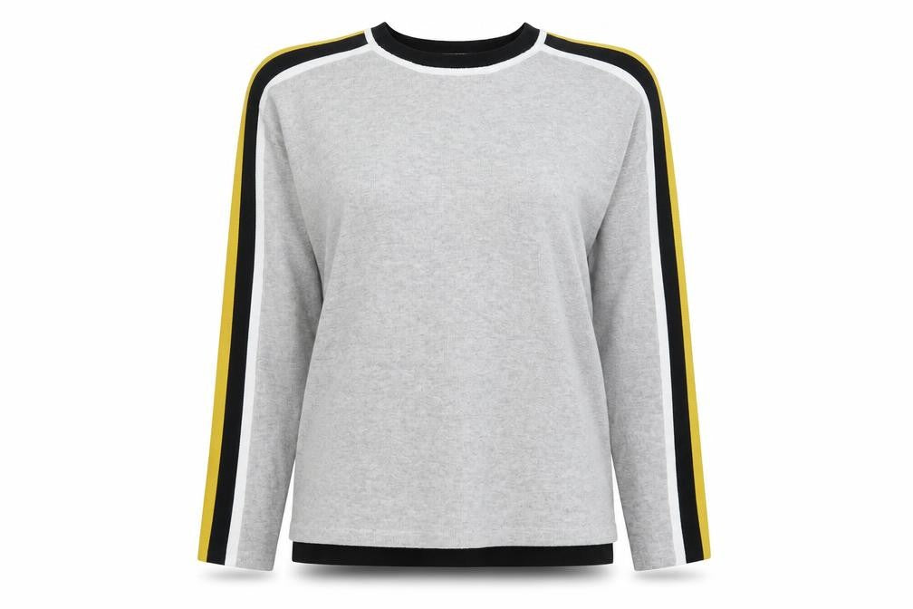 Wallis Womens Grey Striped  Pullover Jumper Size M  - Yellow Sleeve Stripe